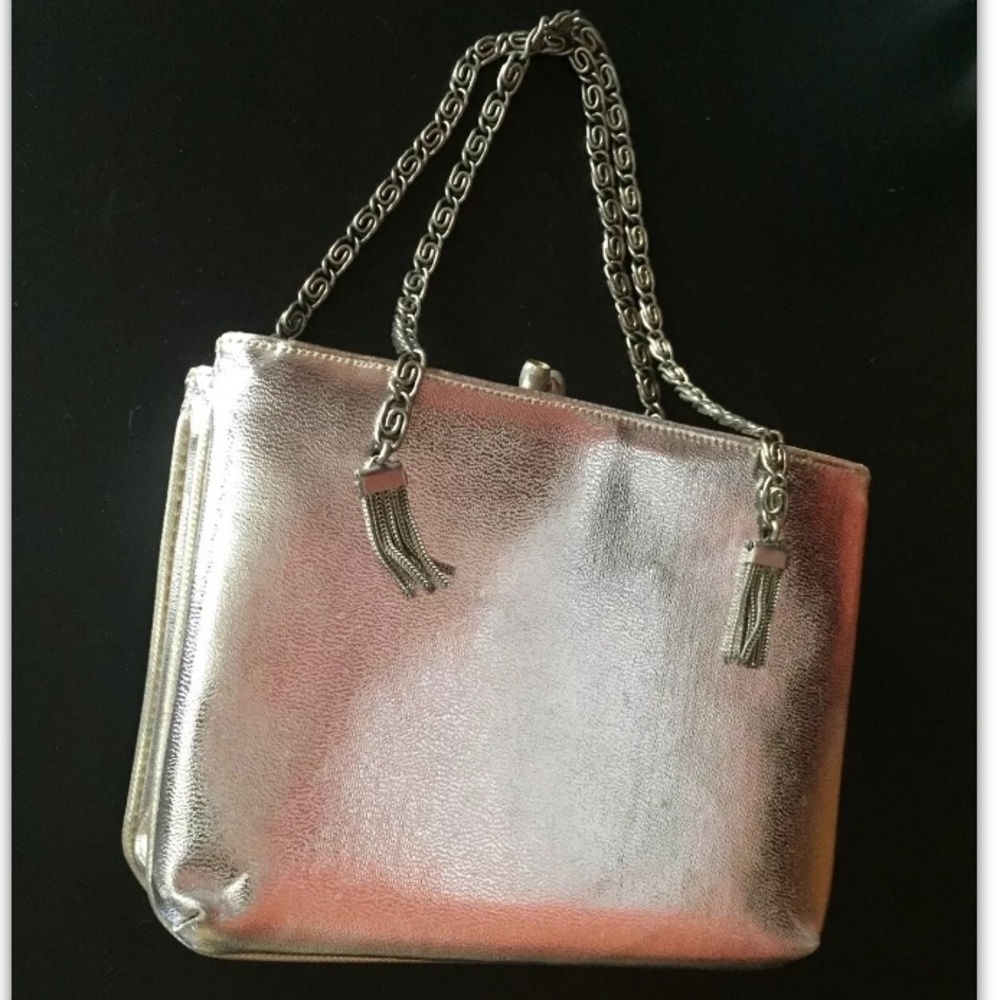 Beautiful vintage Silver leather purse bag